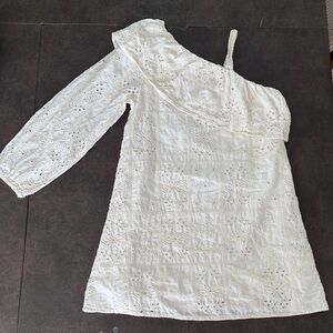 Zara Kids Cream One-Shoulder Eyelet Dress